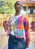 Yumi Multicolour Check Cropped Reversible Cotton Quilted Jacket - 14 Image 2