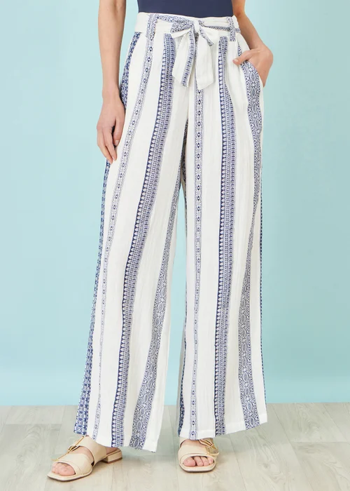 Yumi White Linen Mix Cropped Trousers With Tie Belt - 10 Image 1