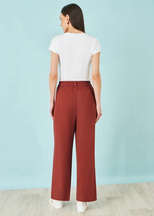 Yumi Brown Linen Mix Trousers