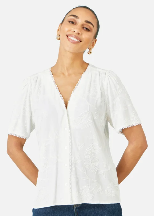 Yumi White Paisley Viscose Embroidered Shirt - 12 Image 1