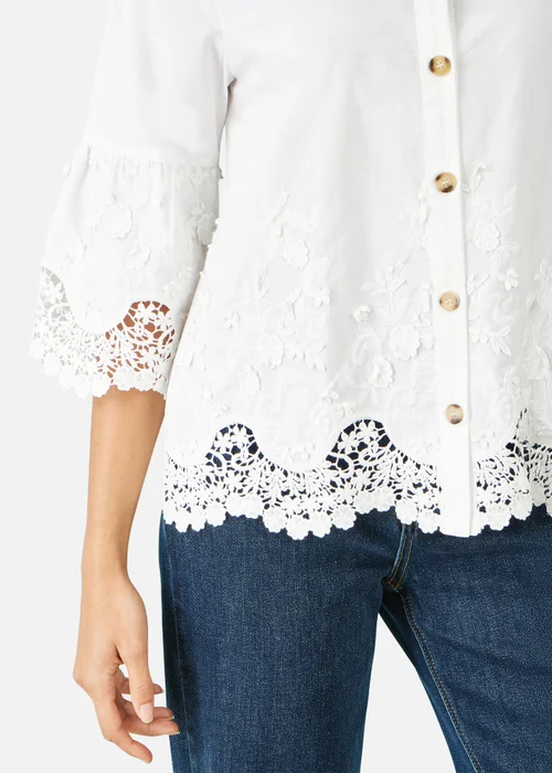 Yumi White Cotton Lace Border Shirt - 10 Image 3