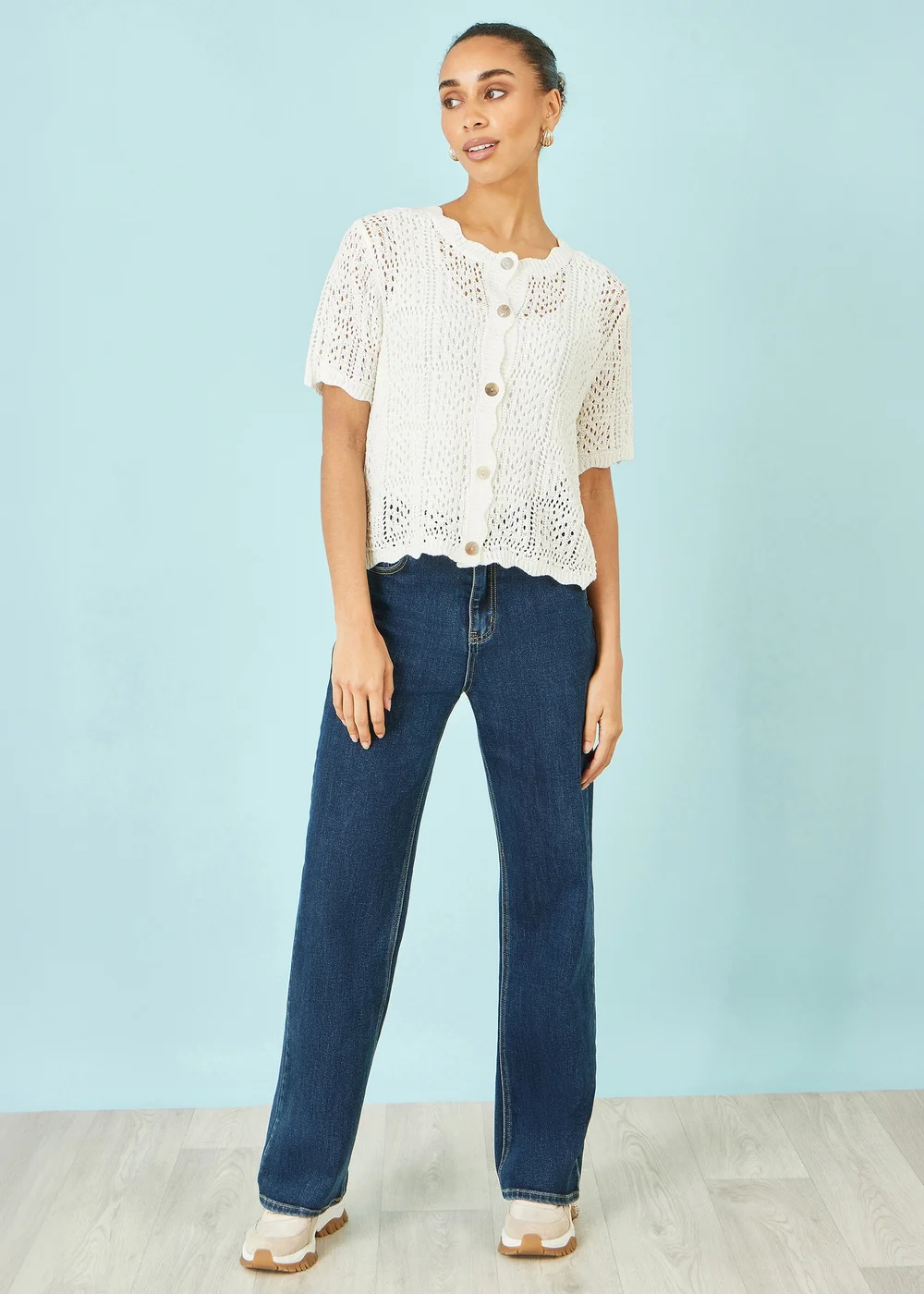 Yumi White Crochet Short Sleeve Cardigan - S Image 2
