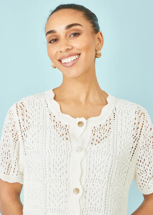 Yumi White Crochet Short Sleeve Cardigan - S Image 3