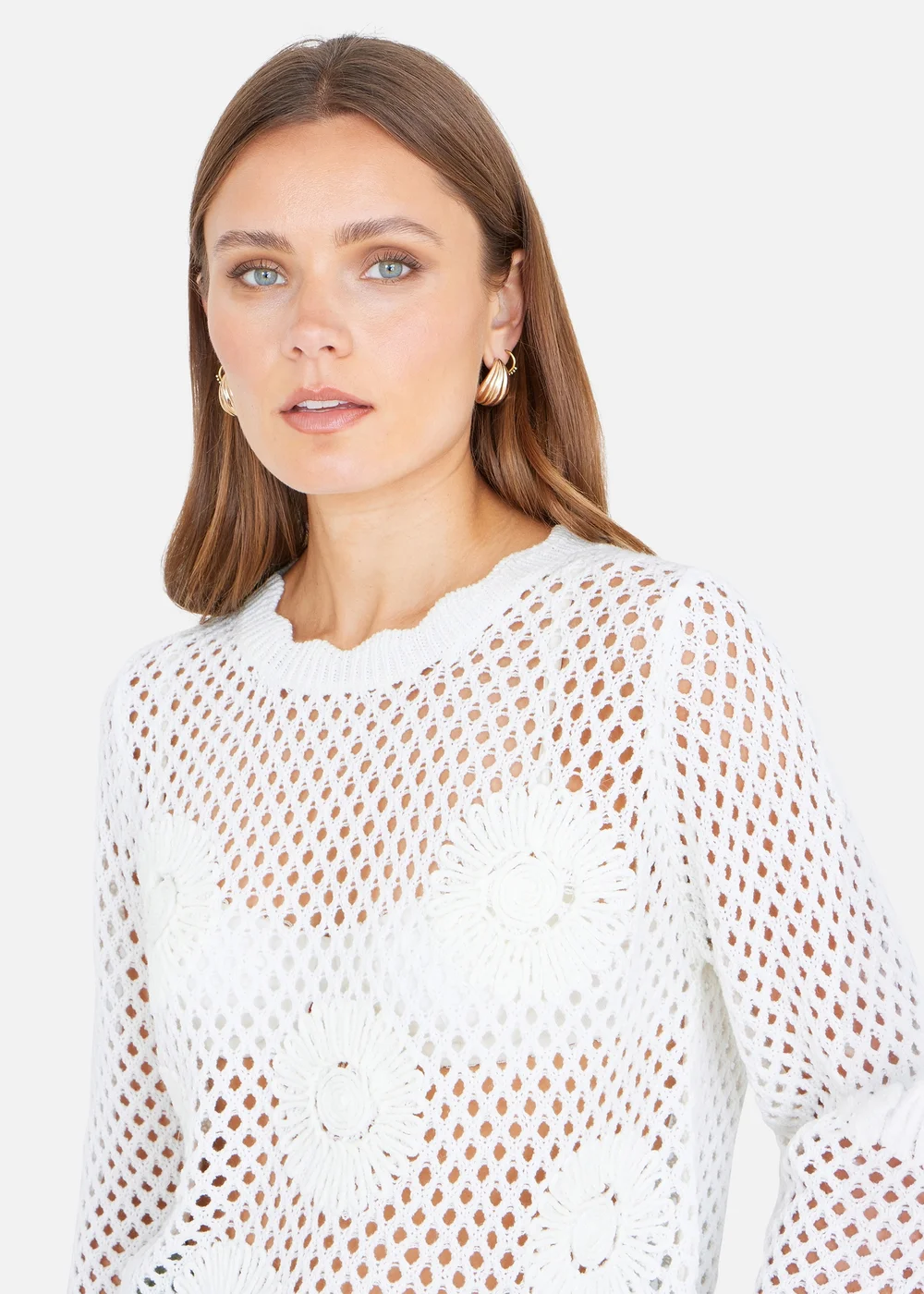 Yumi White Flower Crochet Jumper - M Image 3