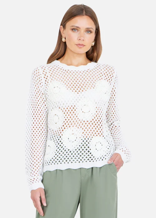 Yumi White Flower Crochet Jumper - M Image 1