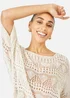 Yumi Beige Cotton Mix Relaxed Fit Pointelle Jumper - L Image 3