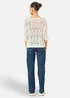 Yumi Beige Cotton Mix Relaxed Fit Pointelle Jumper - L Image 2