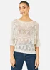 Yumi Beige Cotton Mix Relaxed Fit Pointelle Jumper - L Image 1