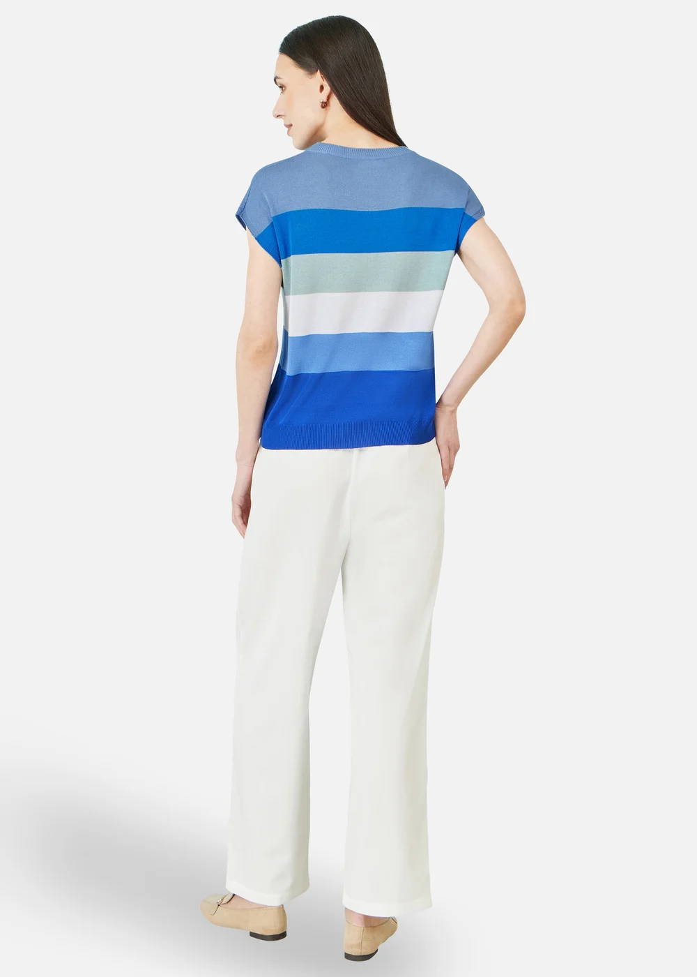 Yumi Blue Block Stripe Relaxed Knitted Top - S Image 2