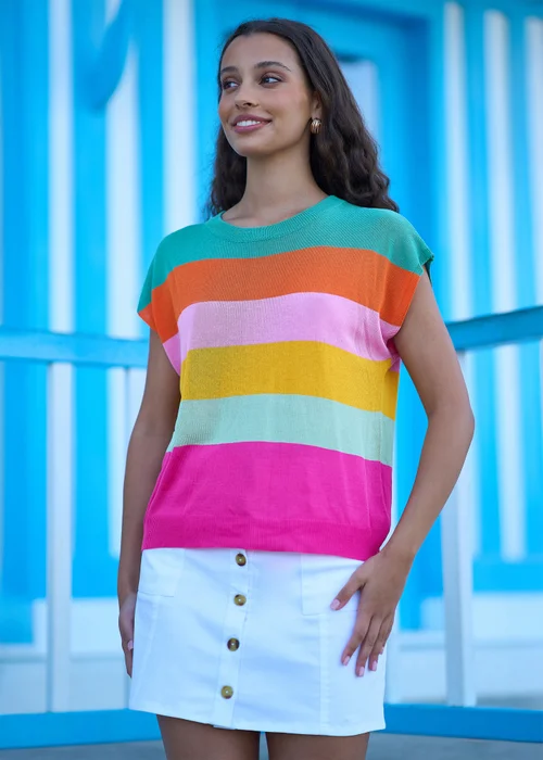 Yumi Multicolour Block Stripe Relaxed Knitted Top - S Image 1