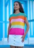 Yumi Multicolour Block Stripe Relaxed Knitted Top - S Image 1