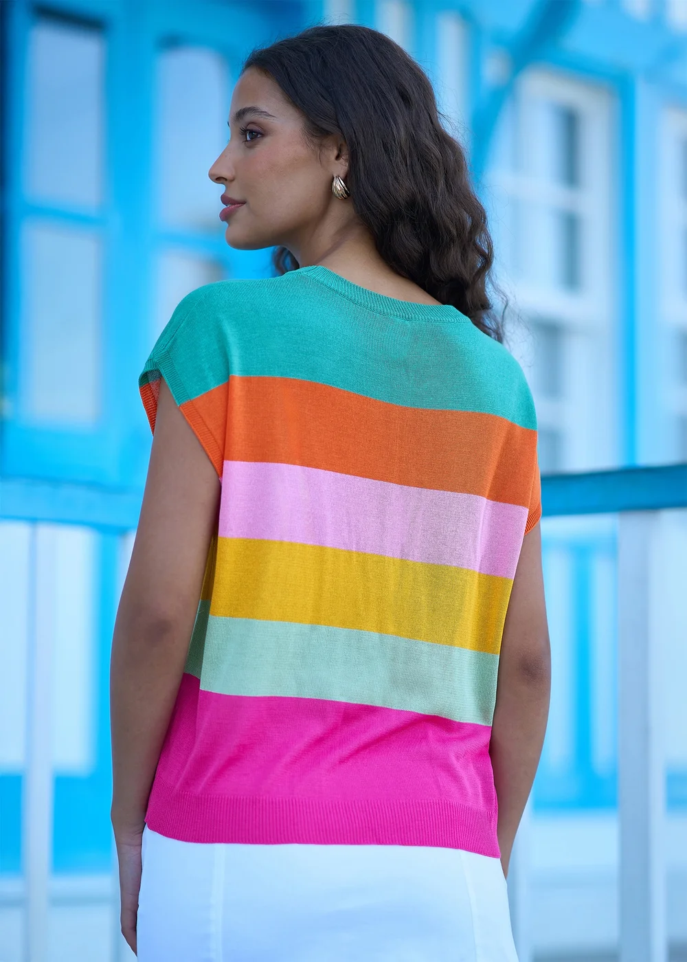 Yumi Multicolour Block Stripe Relaxed Knitted Top - S Image 2