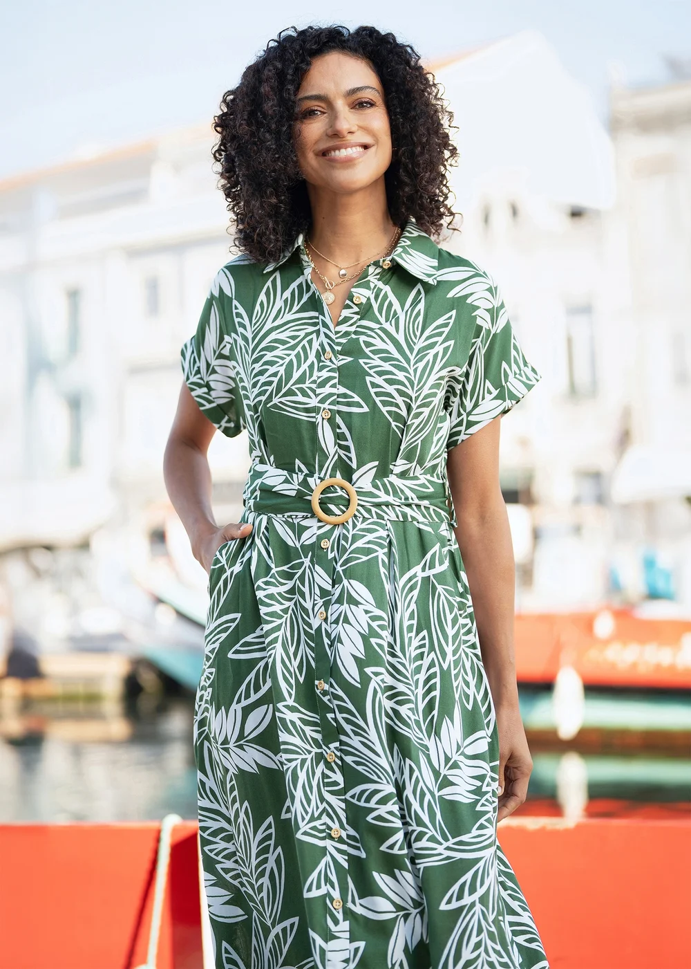 Yumi Green Leaf Print Relaxed Shirtdress - 12 Image 2