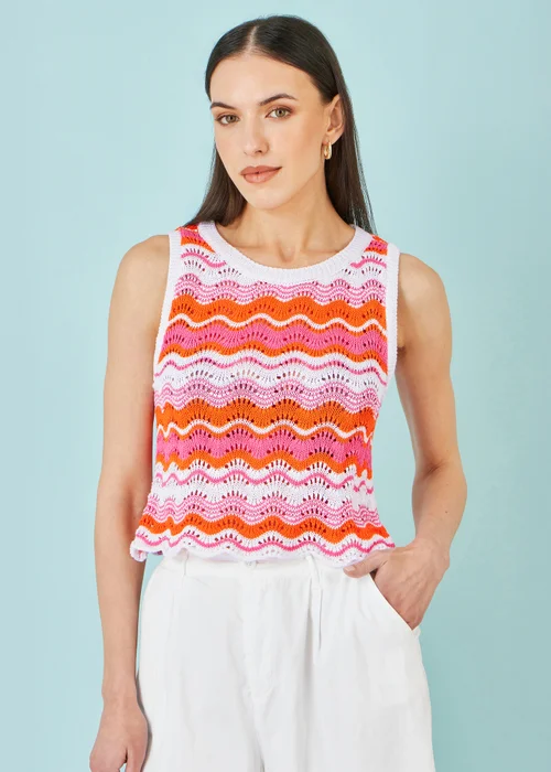 Yumi Orange Stripe Crochet Stripe Vest Top - L Image 1