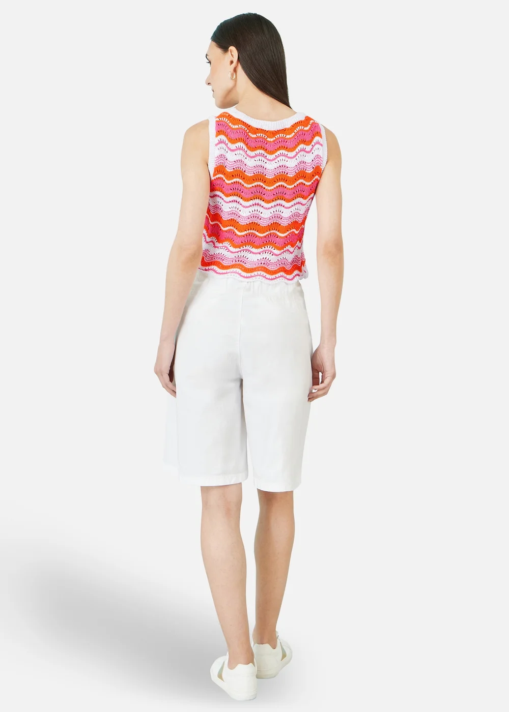Yumi Orange Stripe Crochet Stripe Vest Top - L Image 2