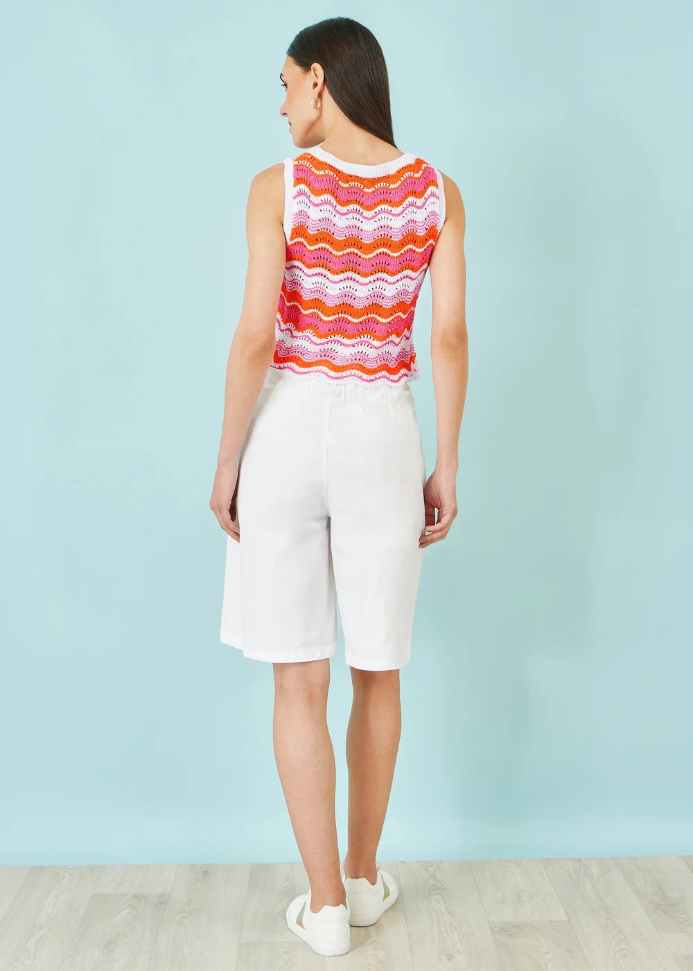 Yumi Orange Stripe Crochet Stripe Vest Top - L Image 2