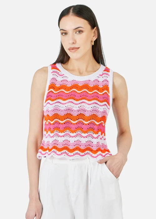 Yumi Orange Stripe Crochet Stripe Vest Top - L Image 1