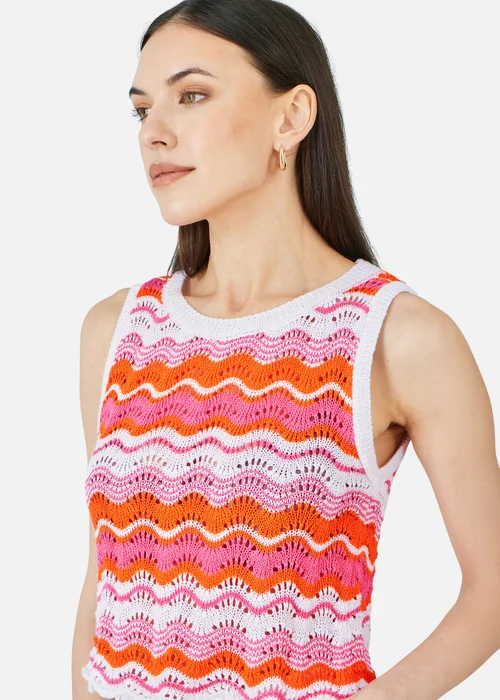 Yumi Orange Stripe Crochet Stripe Vest Top - L Image 3