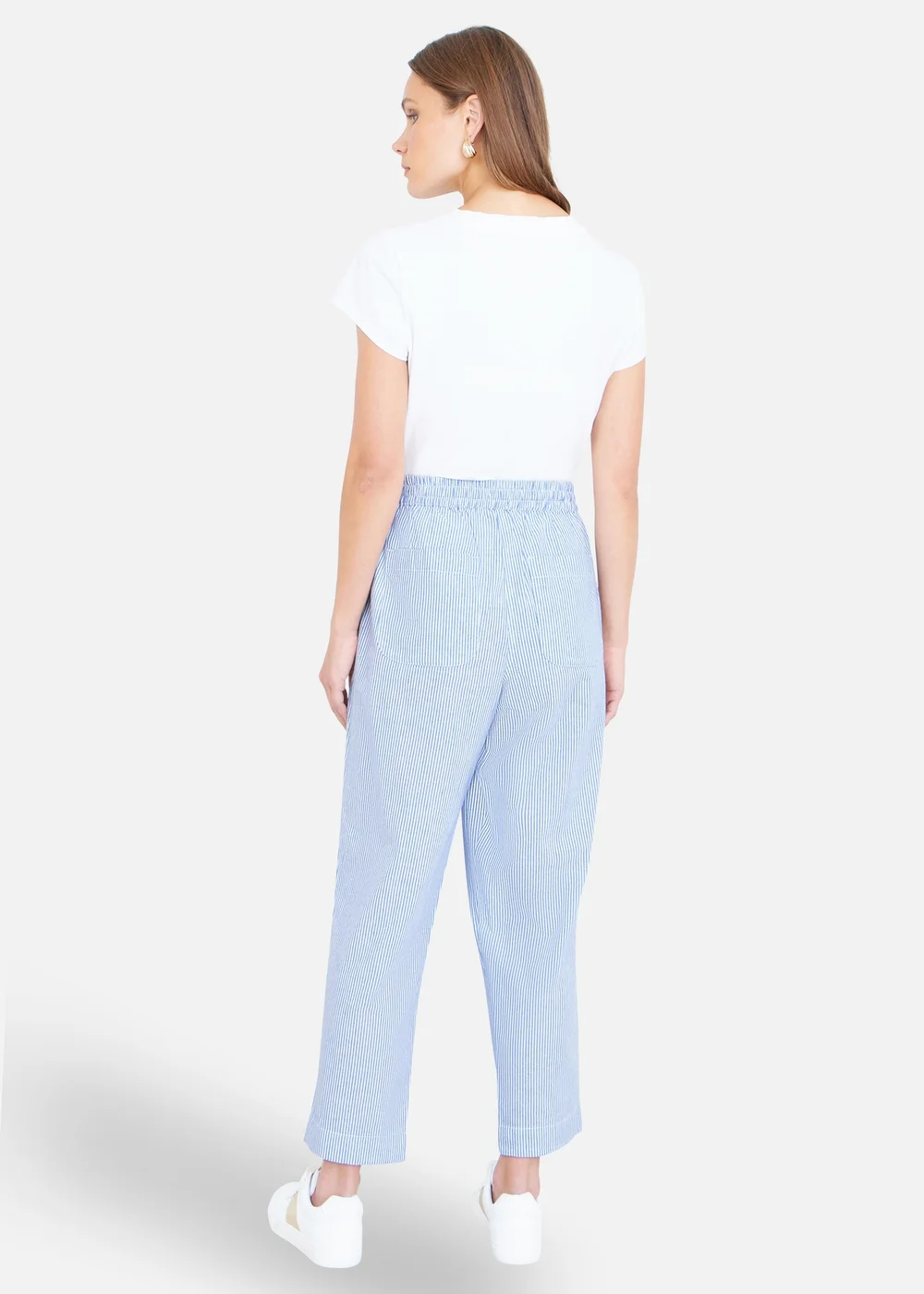 Yumi Blue Cotton Stripe Cropped Trousers - 16 Image 2