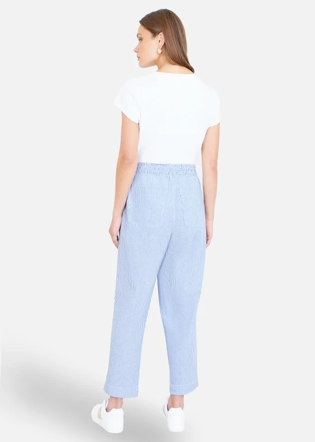 Yumi Blue Cotton Stripe Cropped Trousers