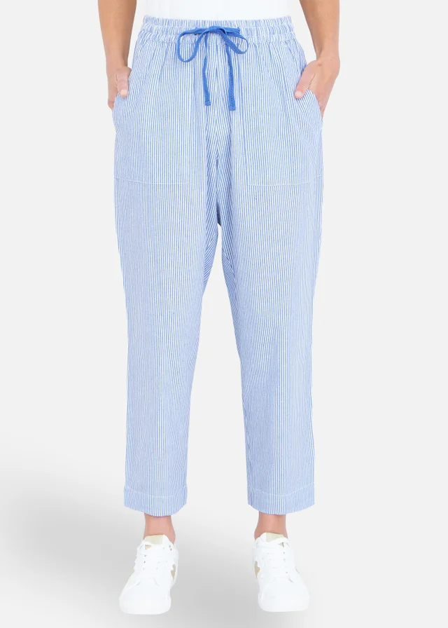Yumi Blue Cotton Stripe Cropped Trousers