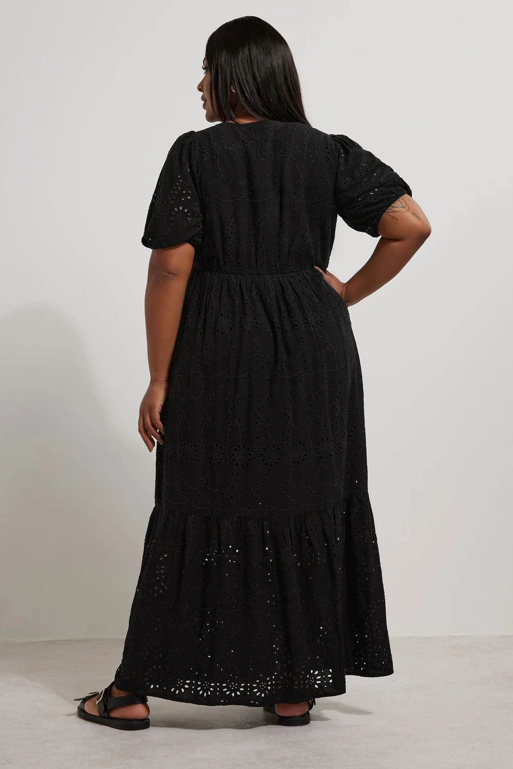 Yours Curve Black Broderie Anglaise Tiered Maxi Dress - 14 Image 3