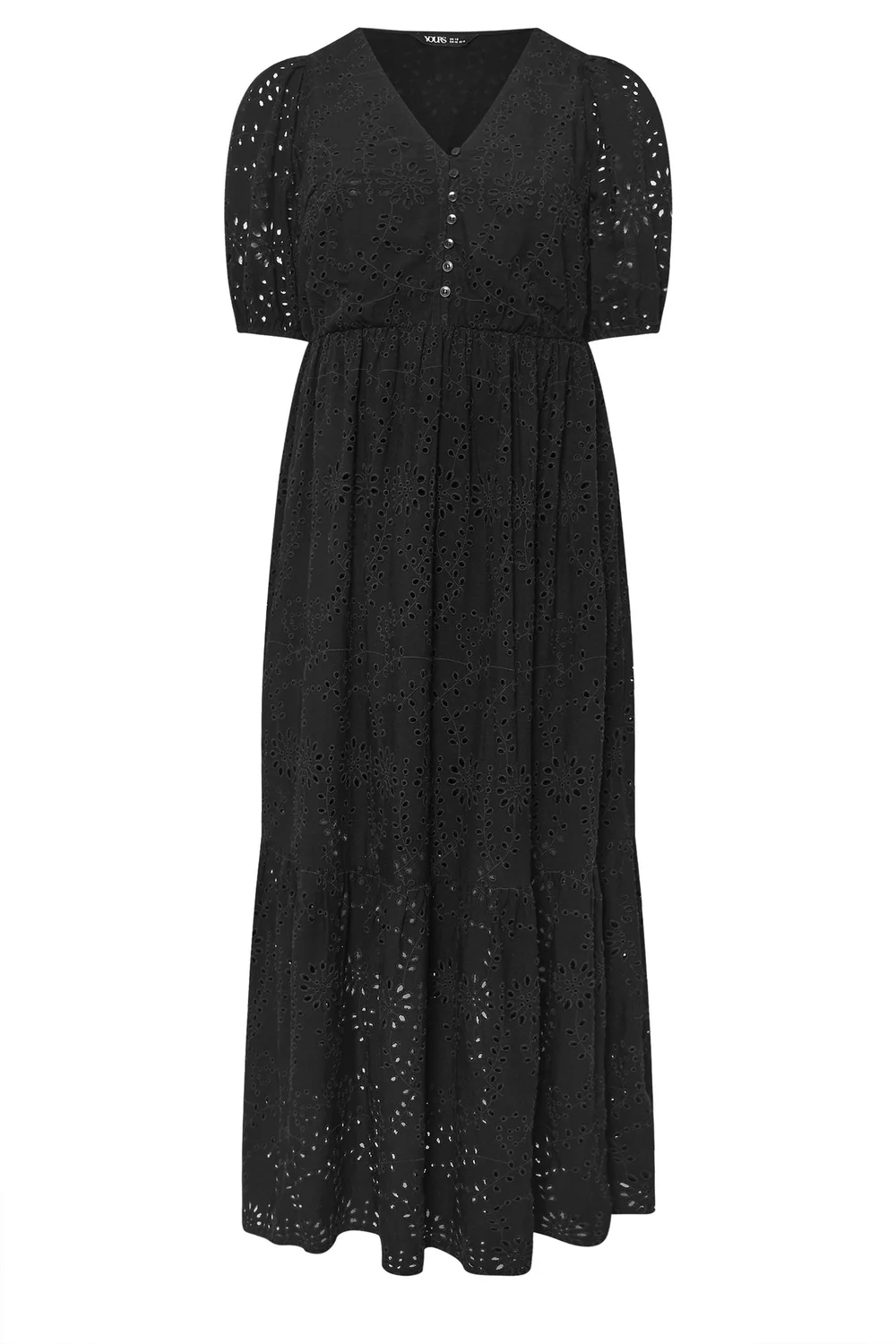 Yours Curve Black Broderie Anglaise Tiered Maxi Dress - 14 Image 5