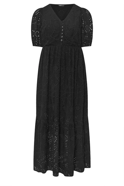 Yours Curve Black Broderie Anglaise Tiered Maxi Dress - 14 Image 5