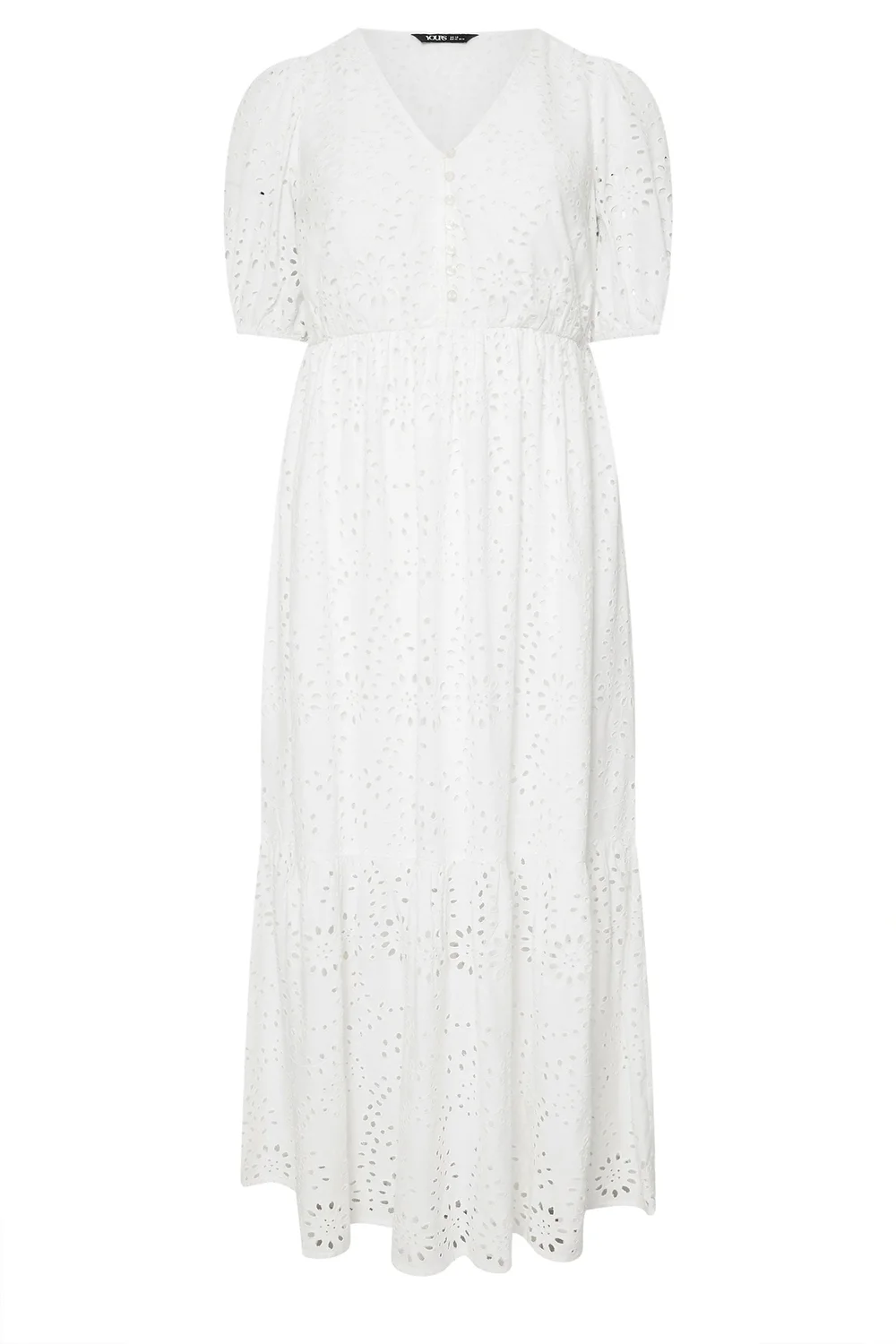 Yours Curve White Broderie Anglaise Tiered Maxi Dress - 18 Yours Curve White Broderie Anglaise Tiered Maxi Dress - 18