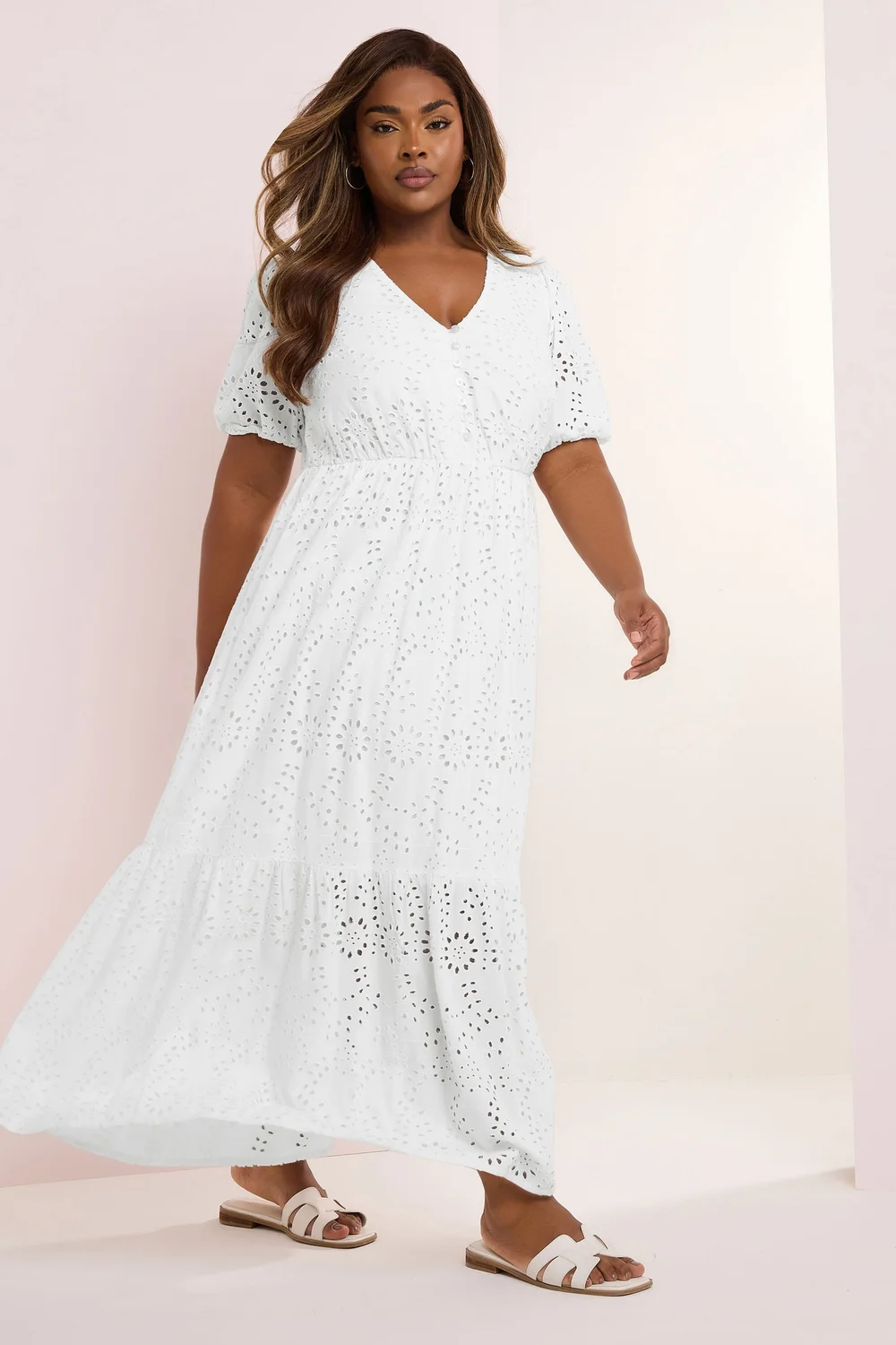 Yours Curve White Broderie Anglaise Tiered Maxi Dress - 18 | Matalan Yours Curve White Broderie Anglaise Tiered Maxi Dress - 18 | Matalan