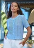 Yumi Blue Crochet Short Sleeve Cardigan - S Image 1