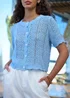 Yumi Blue Crochet Short Sleeve Cardigan - S Image 3