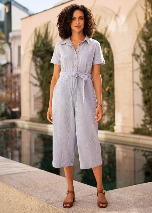 Yumi Blue Pinstripe Cotton Jumpsuit - 8 Image 1