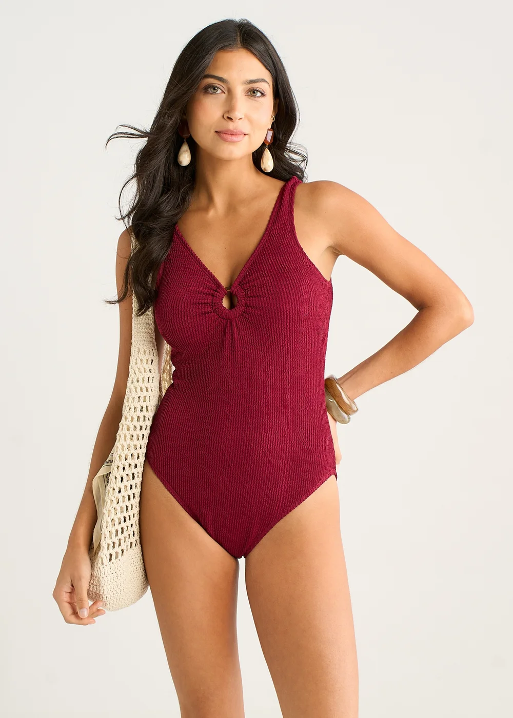 Gini London Mulberry Red Textured Ring Cutout Detail Swimsuit - 12 Image 1