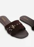 Where's That From Alvita Buckle Slide On Flat Dark Brown Suede Sandal - 7 Image 5
