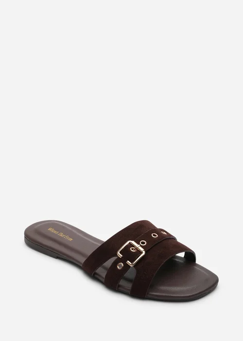 Where's That From Alvita Buckle Slide On Flat Dark Brown Suede Sandal - 7 Image 3