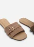 Where's That From Alvita Buckle Slide On Flat Camel Suede Sandal - 6 Image 5