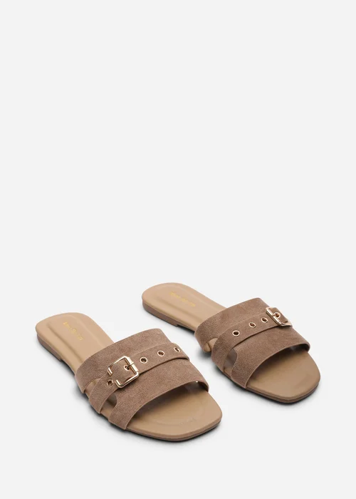 Where's That From Alvita Buckle Slide On Flat Camel Suede Sandal - 6 Image 4