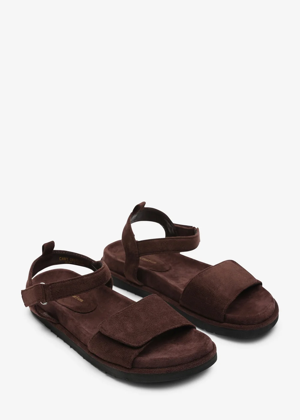 Where's That From Corfu Velcro Multi Strap Sandals In Dark Brown Suede - 4 Image 3