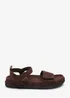 Where's That From Corfu Velcro Multi Strap Sandals In Dark Brown Suede - 4 Image 1