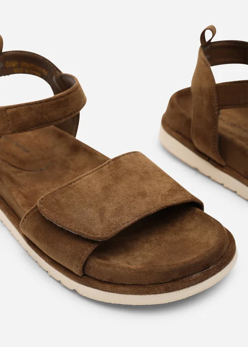 Where's That From Corfu Velcro Multi Strap Sandals In Khaki Suede - 5 Image 5