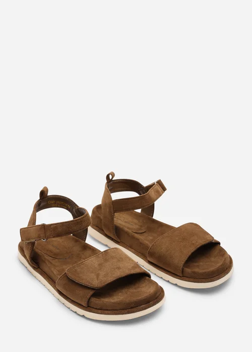 Where's That From Corfu Velcro Multi Strap Sandals In Khaki Suede - 5 Image 4