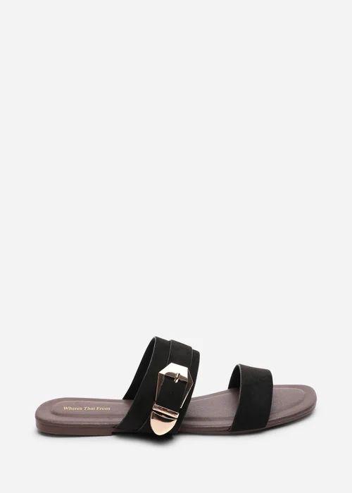 Where's That From Orlina Two Strap Side Buckle Black Faux Suede Sandal - 5 Image 1