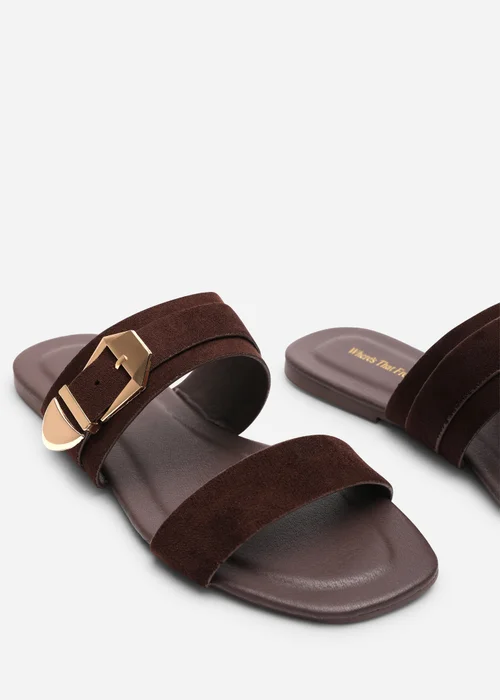 Where's That From Orlina Two Strap Side Buckle Dark Brown Suede Sandal - 5 Image 5