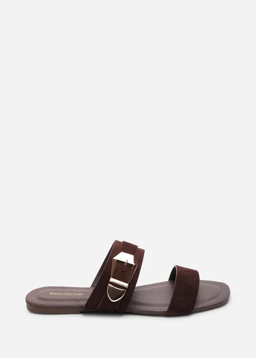 Where's That From Orlina Two Strap Side Buckle Dark Brown Suede Sandal - 5 Image 2