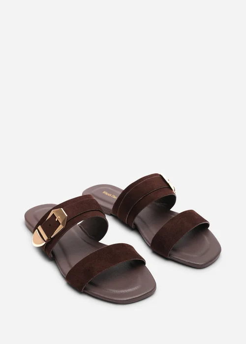Where's That From Orlina Two Strap Side Buckle Dark Brown Suede Sandal - 5 Image 4