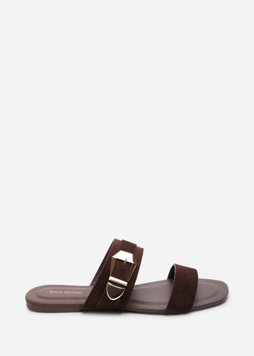 Where's That From Orlina Two Strap Side Buckle Dark Brown Faux Suede Sandal - 5 Image 1