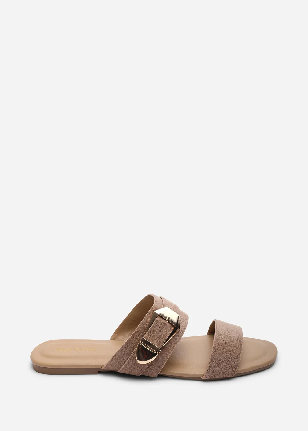Where's That From Orlina Two Strap Side Buckle Camel Faux Suede Sandal - 4 Image 1