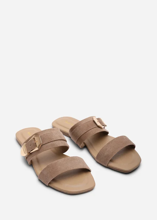 Where's That From Orlina Two Strap Side Buckle Camel Faux Suede Sandal - 4 Image 4