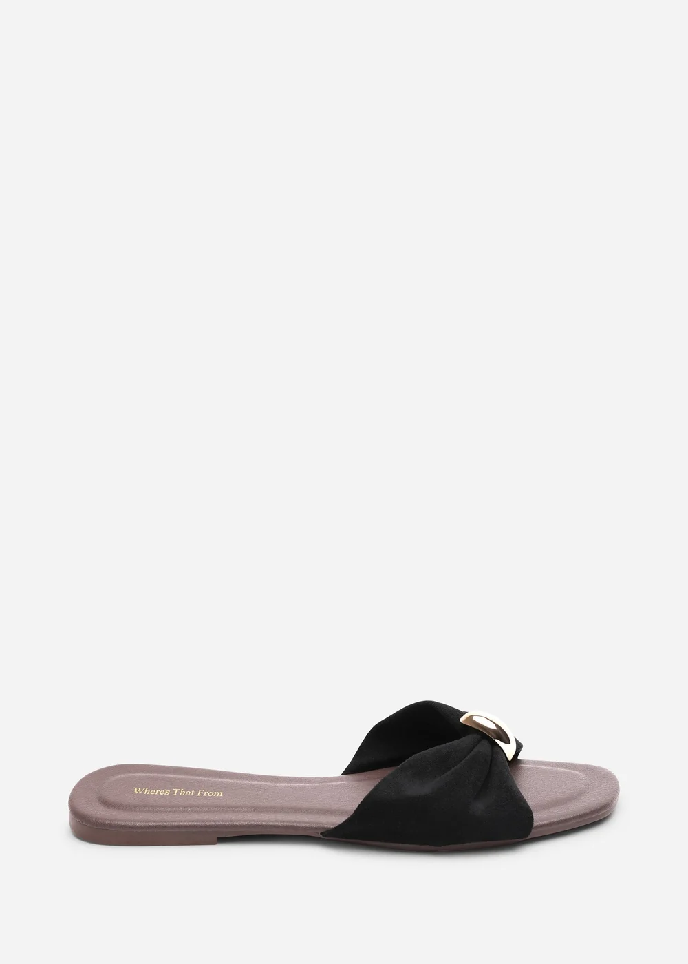 Where's That From Arc Ruched Buckle Black Faux Suede Slide On Sandal - 5 Image 1